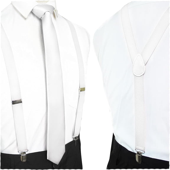 Solid Color Suspender and Silk Skinny Tie Sets for Men