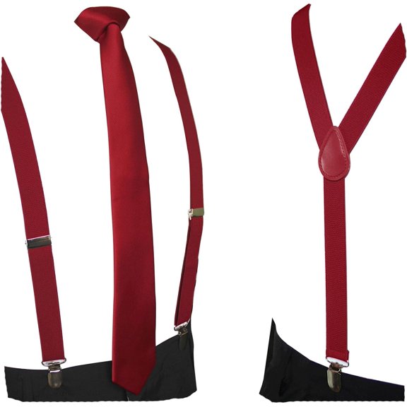 Solid Color Suspender and Silk Skinny Tie Sets for Men