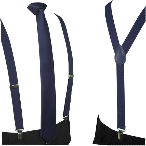 Solid Color Suspender and Silk Skinny Tie Sets for Men