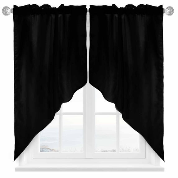 Solid Color Swag Valances for Windows 2 Pack Black Swag Kitchen Curtains 36 Inches Long Rod Pocket Short Window Treatment for Kitchen Bathroom 36"x36"