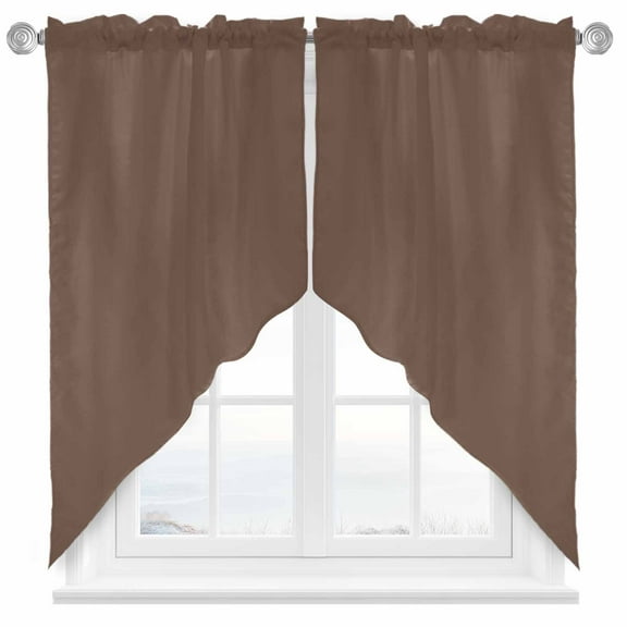 Solid Color Swag Valances for Windows 2 Pack Brown Swag Kitchen Curtains 45 Inches Long Rod Pocket Short Window Treatment for Kitchen Bathroom 36"x45"