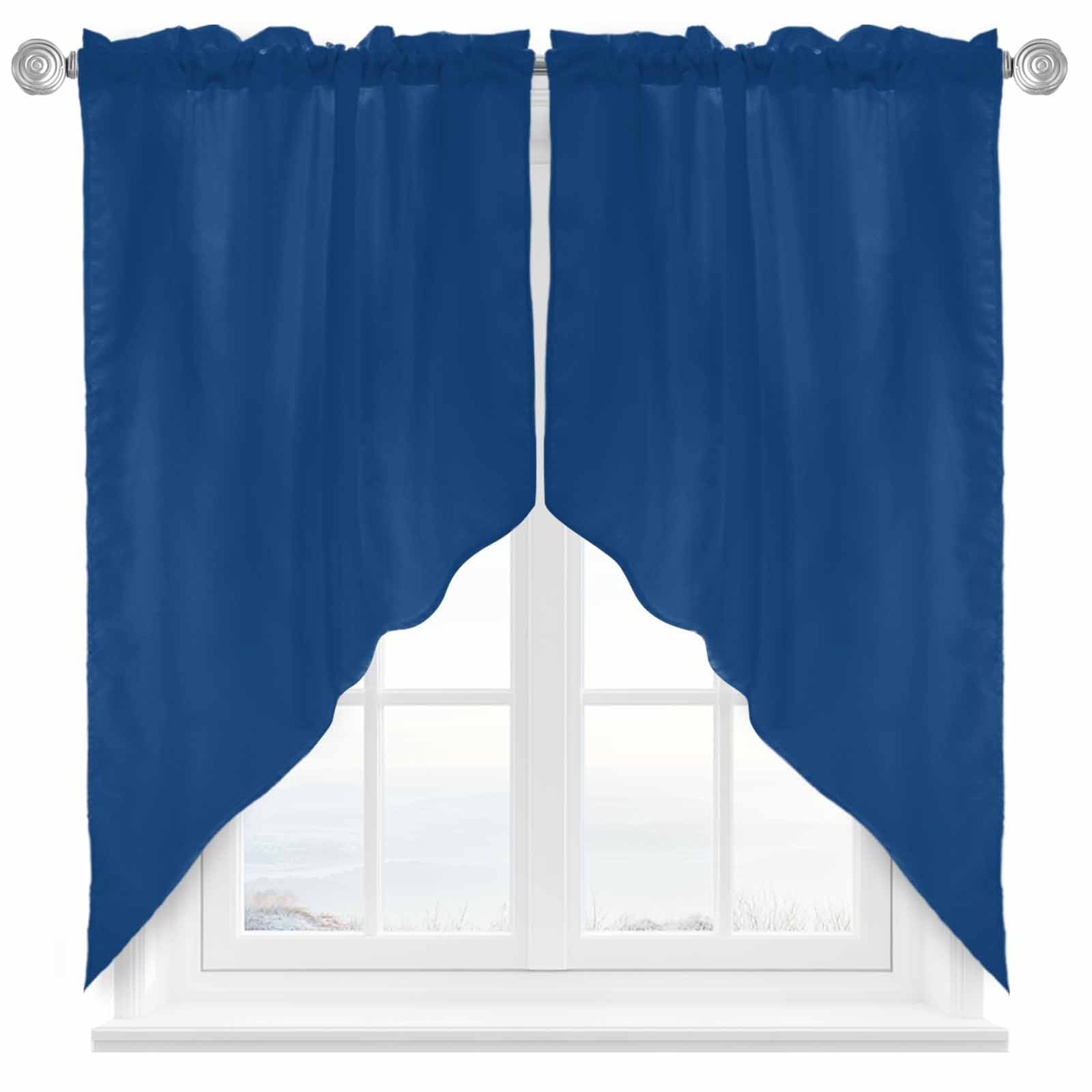Solid Color Swag Valances for Windows 2 Pack Navy Blue Swag Kitchen ...