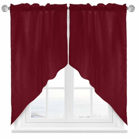 Solid Color Swag Valances for Windows 2 Pack Wine Red Swag Kitchen Curtains 36 Inches Long Rod Pocket Short Window Treatment for Kitchen Bathroom 28"x36"