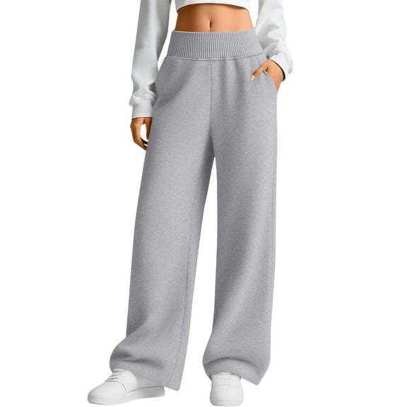 Solid Color Sweatpants for Women Wide Leg Elastic Waist Workout Joggers Lounge Travel Pants Casual Fall Fashion Outfits Gray S