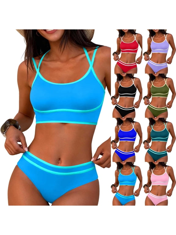 Solid Color Swimsuit Women's Split High Waisted Solid Color Swimsuit Conservative And Fashionable Bikini Swimsuit Sexy Swimwear