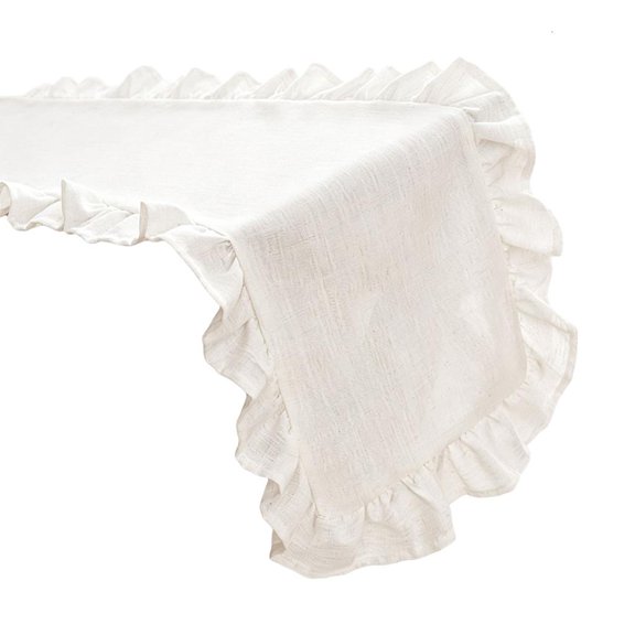 Solid Color Table Runner with Full Ruffled Border and Solid-Color Styling