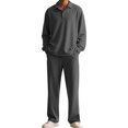 thumbnail image 1 of Solid-Color Textured Casual Collared Pullover Long-Sleeve Top And Pants Sports Set, 1 of 5