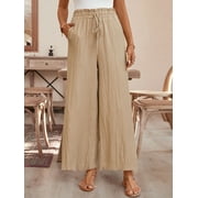Solid Color Textured Tied Wide Leg Pants