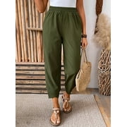 Solid Color Textured Trousers