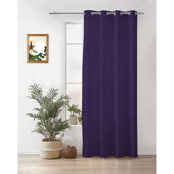 Solid Color Thermal Insulated Blackout Curtains for Bedroom 24 Length Dark Purple Room Darkening Curtain 1 Panel Grommet Window Curtain Drape for Living Room Nursery Room