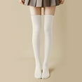 thumbnail image 1 of Solid Color Thigh High Socks Japanese Style Over The Knee Stockings For Women, Beige, 1 of 3