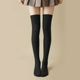 thumbnail image 1 of Solid Color Thigh High Socks Japanese Style Over The Knee Stockings For Women, Black, 1 of 4