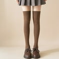 thumbnail image 1 of Solid Color Thigh High Socks Japanese Style Over The Knee Stockings For Women, Coffee, 1 of 4