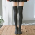thumbnail image 1 of Solid Color Thigh High Socks Japanese Style Over The Knee Stockings For Women, Dark Gray, 1 of 3