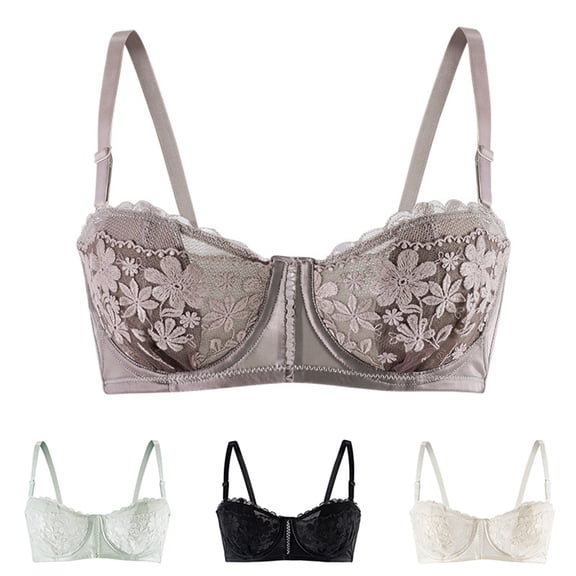 Solid Color Thin Lace Bra Ventilated Wireless Crystal Cup Underwear for Everyday Wear #Black,36/80AB