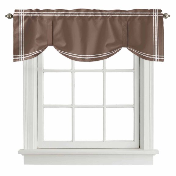 Solid Color Tie Up Valance for Windows Brown Adjustable Curtain Valance Rod Pocket Balloon Shade Window Treatment for Kitchen Living Room Bedroom 42x12inch