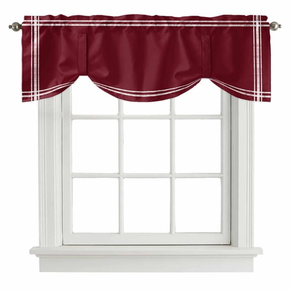 Solid Color Tie Up Valance for Windows Wine Red Adjustable Curtain Valance Rod Pocket Balloon Shade Window Treatment for Kitchen Living Room Bedroom 54x18inch