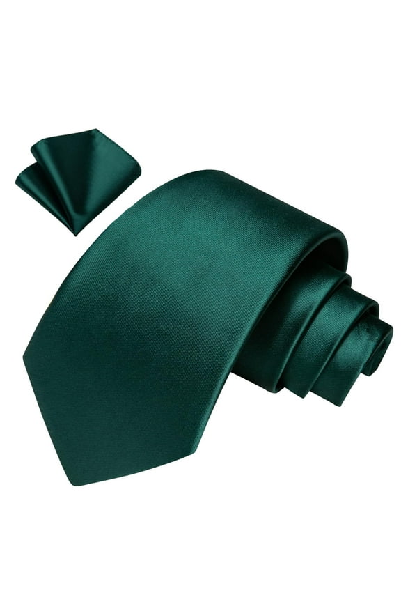 Solid Color Ties for Men Formal Business Tie & Pocket Square Set Classic Satin Wedding Necktie Green