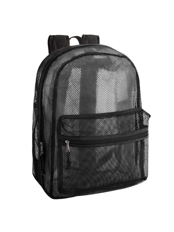 Solid Color Transparent See Through Mesh Stadium Approved Backpack for Travel and Commuting in Black