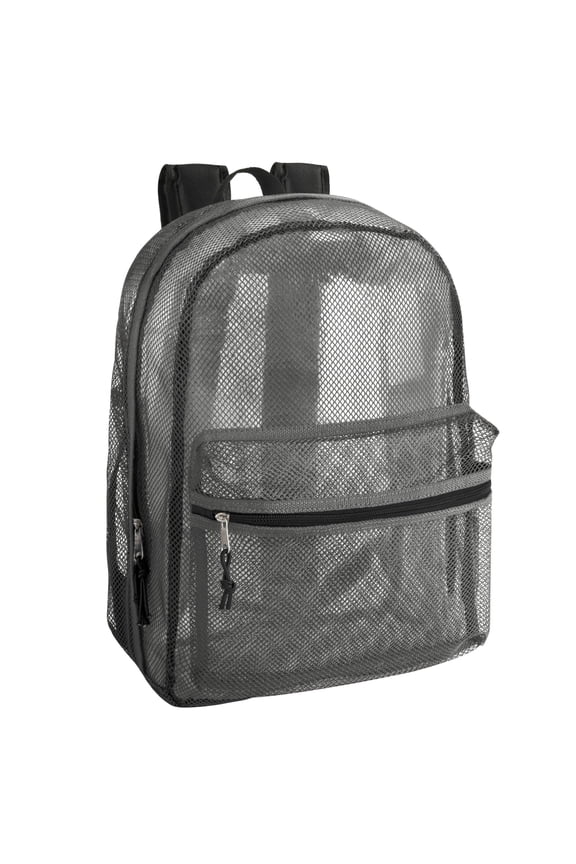 Solid Color Transparent See Through Mesh Stadium Approved Backpack for Travel and Commuting in Gray