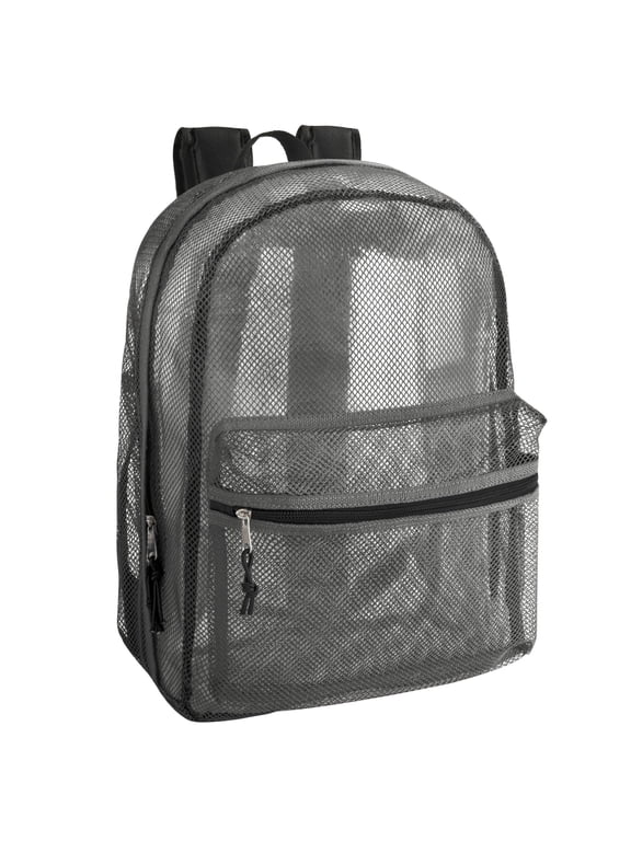 Solid Color Transparent See Through Mesh Stadium Approved Backpack for Travel and Commuting in Gray