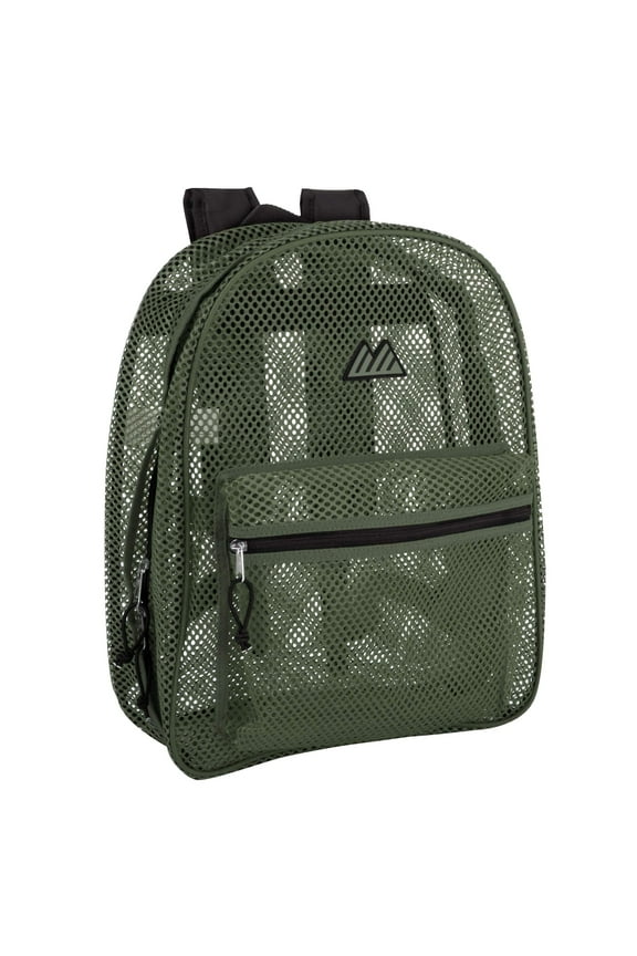 Solid Color Transparent See Through Mesh Stadium Approved Backpack for Travel and Commuting in Hunter Green