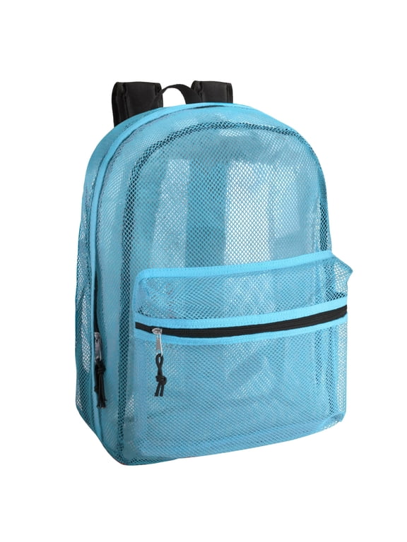 Solid Color Transparent See Through Mesh Stadium Approved Backpack for Travel and Commuting in Light Blue