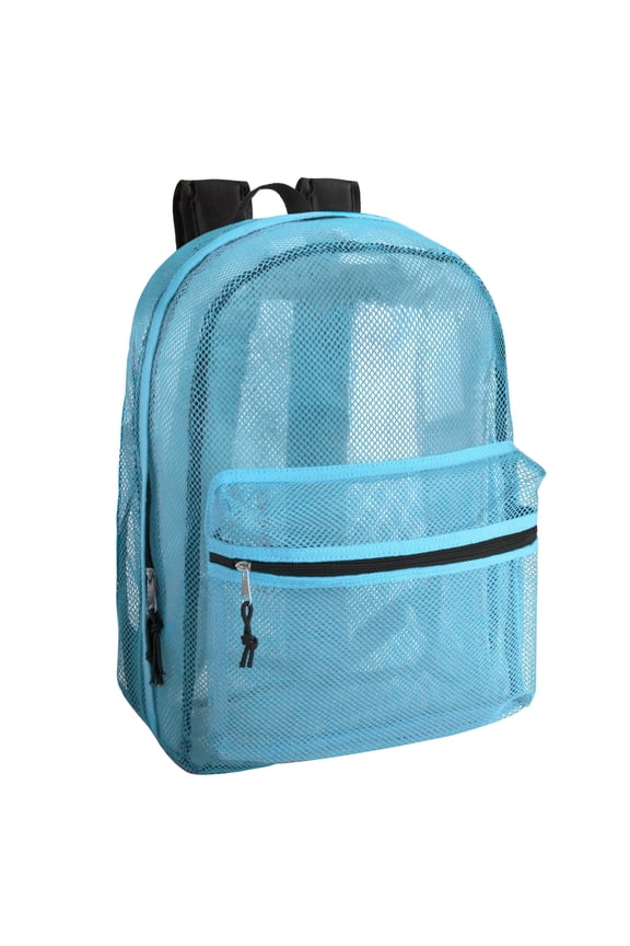 Solid Color Transparent See Through Mesh Stadium Approved Backpack for Travel and Commuting in Light Blue