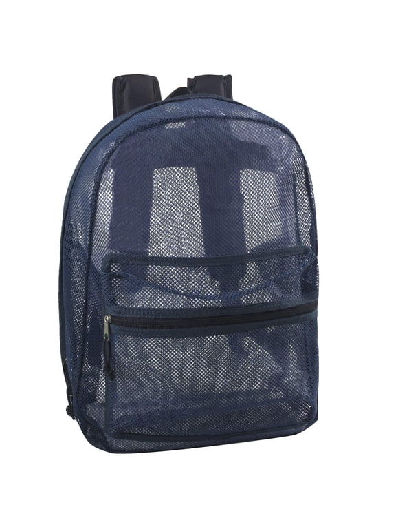 Solid Color Transparent See Through Mesh Stadium Approved Backpack for Travel and Commuting in Navy Blue