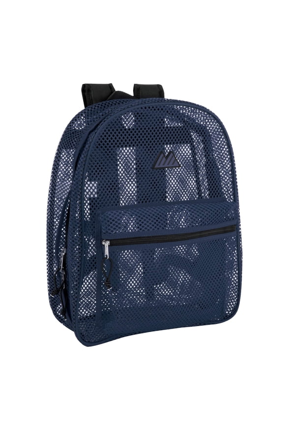 Solid Color Transparent See Through Mesh Stadium Approved Backpack for Travel and Commuting in Navy Blue