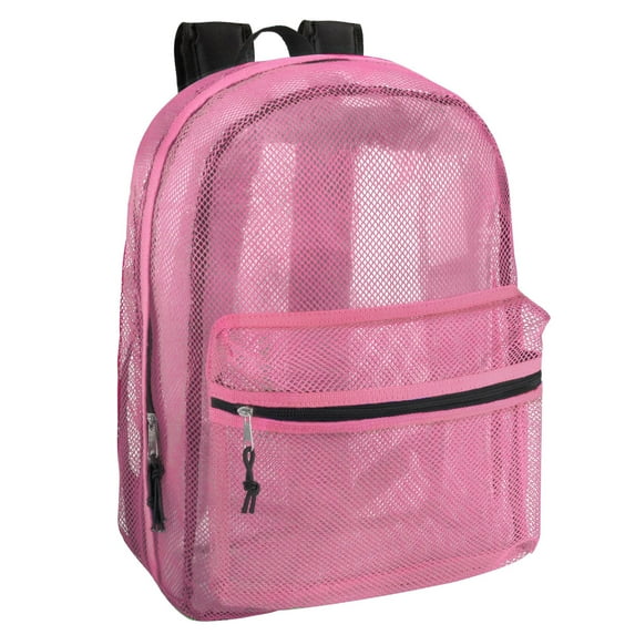 Solid Color Transparent See Through Mesh Stadium Approved Backpack for Travel and Commuting in Pink