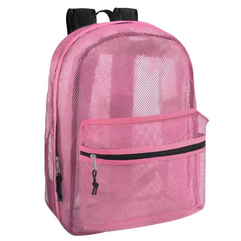 Large Mesh See-Through Backpack - Pink, Lightweight