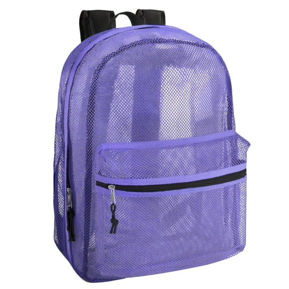Solid Color Transparent See Through Mesh Stadium Approved Backpack for Travel and Commuting in Purple