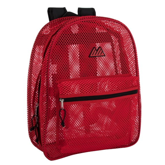 Solid Color Transparent See Through Mesh Stadium Approved Backpack for Travel and Commuting in Red
