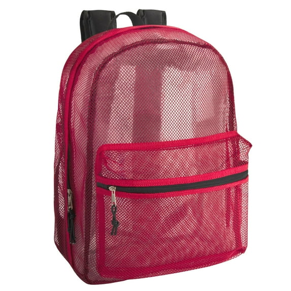 Solid Color Transparent See Through Mesh Stadium Approved Backpack for Travel and Commuting in Red