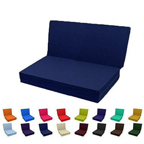 Solid Color TriFold Bed White Foam Floor Mats Queen Size 60Wx80L Navy Blue