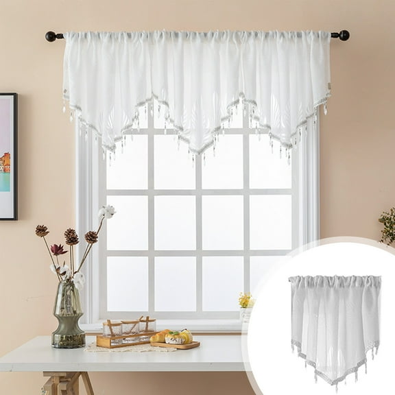 Solid Color Triangle Window Curtains for Kitchen or Bedroom, 51x24 Inch Polyester Panel with Rod Pocket