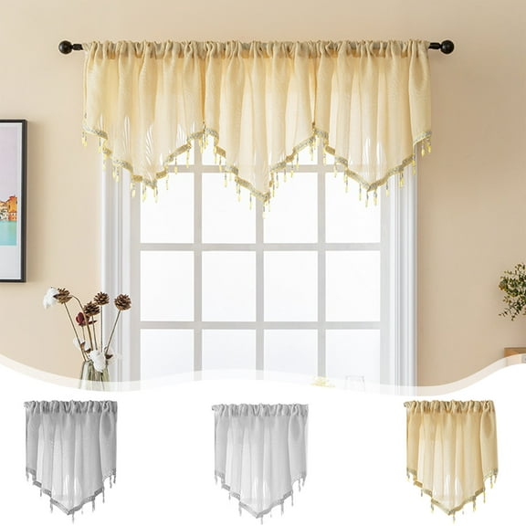 Solid Color Triangular Short Curtains 1 Panel, Polyester Rod Pocket Window Drapes, Easy Install Small Window Curtain, Modern Decorative Curtain for Kitchen, Bedroom, Living Room