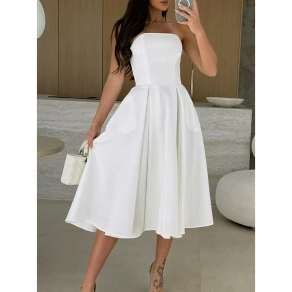 Solid Color Tube Midi Dress