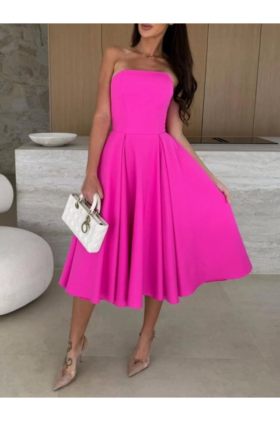 Solid Color Tube Midi Dress