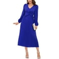 thumbnail image 1 of Solid Color Twist Front Pleated Dress for Women Mid-Calf Length Blue Small, 1 of 4