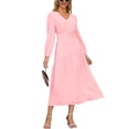 thumbnail image 1 of Solid Color V Neck Asymmetrical Seam Belted Midi Dress for Women Pink X-Large, 1 of 4