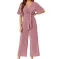 thumbnail image 1 of Solid Color V-Neck Casual Wide Leg Jumpsuit With Bownot, 1 of 5