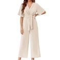thumbnail image 1 of Solid Color V-Neck Casual Wide Leg Jumpsuit With Bownot, 1 of 5