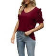 thumbnail image 1 of Solid Color V Neck Sleeve Loose T Shirt Ladies Bottoming Top Ladies Women Tops And Blouses Long Sleeve plus Size Exercise Clothes for Women plus Size Tunic Tops to Wear with Leggings Striped Tunic, 1 of 7