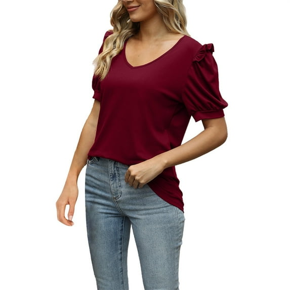 Solid Color V Neck Sleeve Loose T Shirt Ladies Bottoming Top Ladies Women Tops And Blouses Long Sleeve plus Size Exercise Clothes for Women plus Size Tunic Tops to Wear with Leggings Striped Tunic