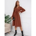 thumbnail image 1 of Solid Color V Neck Tie Waist Belted Dress for Women Knee Length, 1 of 3