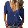 thumbnail image 1 of Solid Color V-Neck Women Short Sleeve Loose T-Shirt, 1 of 3