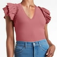 thumbnail image 1 of Solid Color V-Neck Women Slim Fit Ruffle Shirt Tops, 1 of 3
