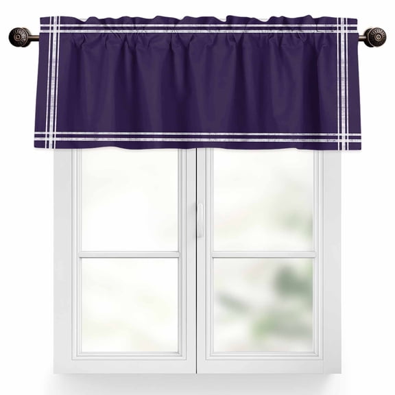 Solid Color Valances for Windows, 42 x 12in, Dark Purple Rod Pocket Kitchen Valance Curtain Light Filtering Window Treatments for Living Room Bedroom, 1 Panel